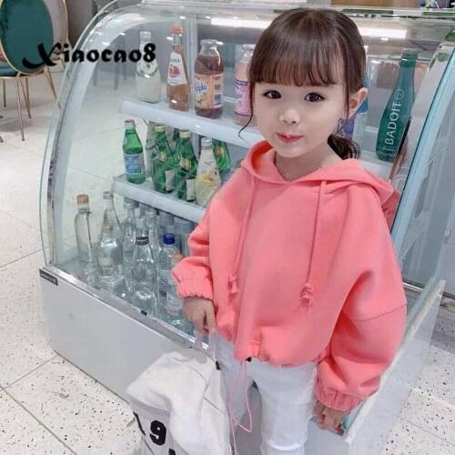 2-11Years Kids Solid Hoodies for Girls Cotton Korean Children Clothing Pink Green Long Sleeve Sweatshirt Toddler Fall Clothes