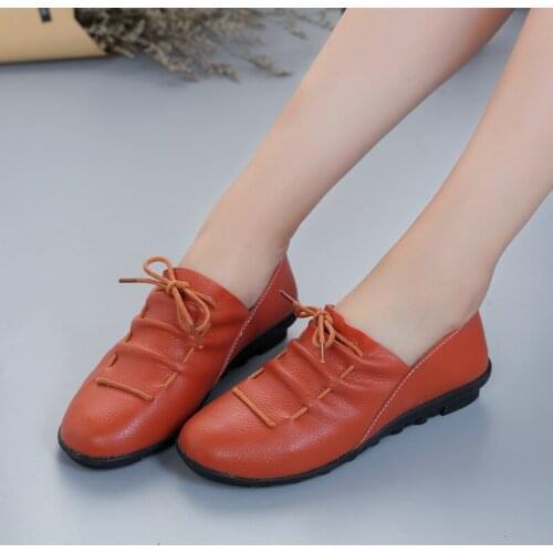 2020 breathable all-match lace-up casual womens flat shoes Artificial Leather Solid