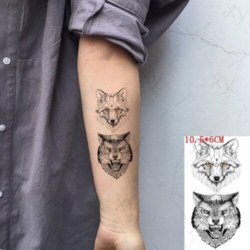Waterproof Temporary Tattoo Stickers Forest Wolf Orange Eye Totem Tattoo Children Black Body Art Fake Tattoos for Men Women