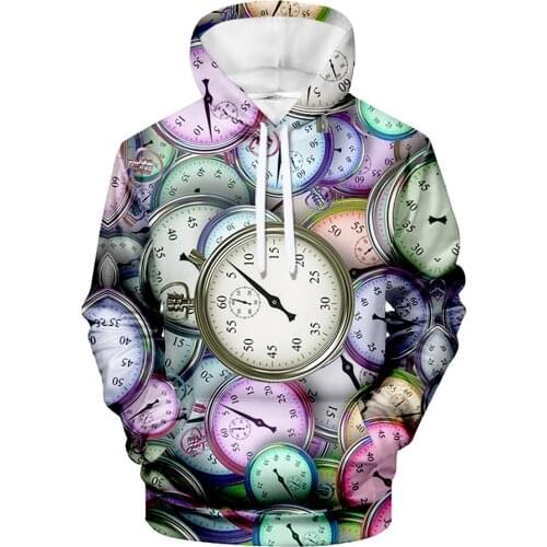 WAMNI Funny 3D Hooded Trendy Unique 3D Pocket Watch Hoodie Streetwear Geometric High Street Casual Autumn Thin Sweatshirts