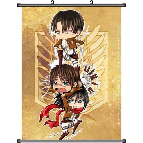 Japan Anime Attack on Titan Shingeki no Kyojin Erwin Smith & Levi & Mikasa & Eren Jaeger Home Decor Wall Scroll Poster Picture