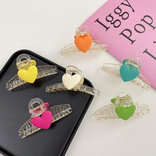 Heart Shape Hair Claw Clip For Women Tough Colorful Plastic Hair Claw Large Size Hair Clamp Claw Clip Crab Hair Accessories Gift