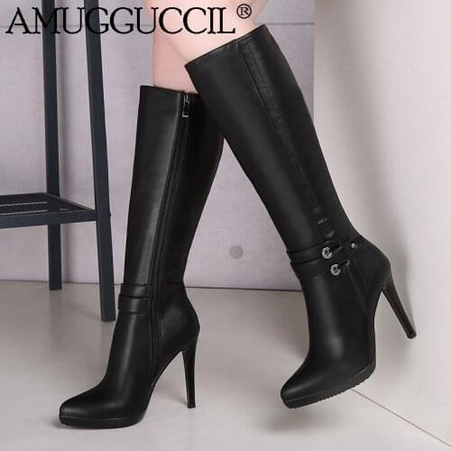 2020 New Plus Big Size 34-40 Black Fashion Sexy High Heel Calf Female Lady Autumn Winter Women Boots X1953