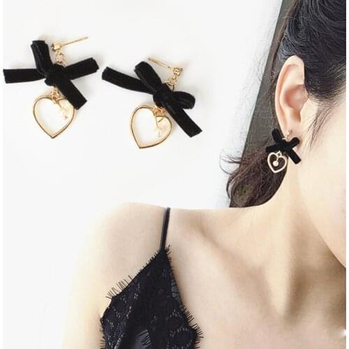 Hot Cute Bowknot 2 Colors Heart Earrings For Girls Sweet Style Simulated Pearl Bow Tie Stud Earring Jewelry Valentines Day Gift