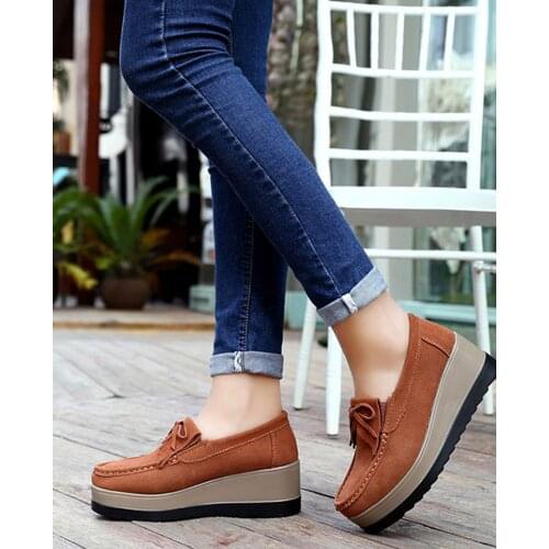2021 Hot Spring Autumn Women Flats Suede Genuine Leather Shoes Lady Female Loafers Sweet Tassel Slip-ons Platform Moccasins