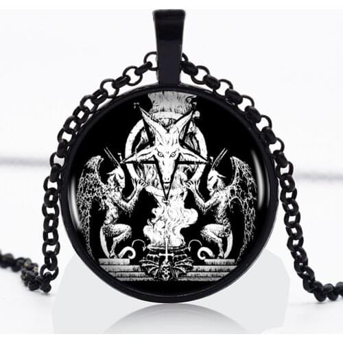 2017 Hot Personality Baphomet Logo Pendant Choker Necklace Art Black Cabochon Vintage Handmade Necklace Women Jewelry