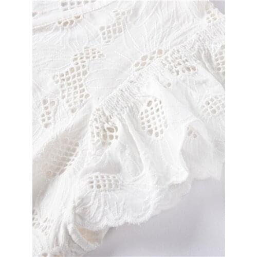 2021 Spring and Summer New Hollow Daisy Chain Link Flower V-neck Dress Waist Ruffle Dress