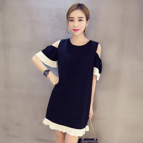 Women 2020 New Summer Dress Black Pink O Neck Casual Loose Mini Chiffon Dresses Splice Ruffles T-shirt Dress Plus Size 4XL FY125