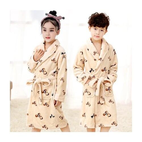 Winter Warm Flannel Bathrobe Boys and Girls Cartoon Kids Baby Bathrobes Boys Girls Dress Gowns Children Winter Sleepwear 4-14T