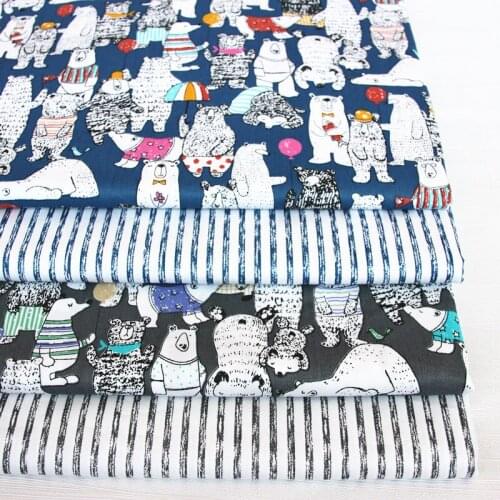 100% cotton twill cloth cartoon navy blue bear stripe fabrics for DIY crib bedding cushions apparel quilting handwork home decor