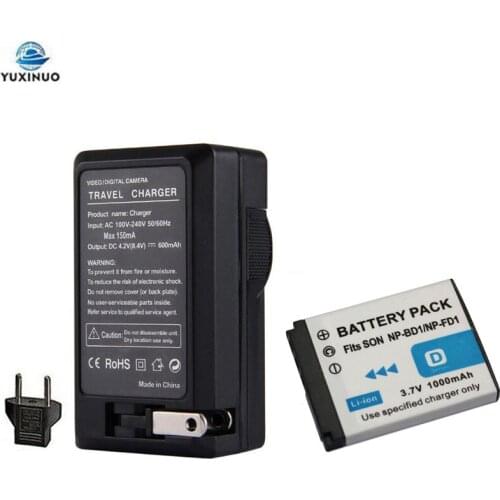 1000mAh NP-BD1 NP-FD1 NPBD1 NPFD1 Camera Battery + AC Charger for Sony DSC T2 T3 T300 TX1 T900 T900B T700 T500 T200 T90 T300 T77