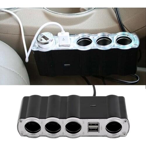 12V - 24V 4 Way Multi Socket Car Charger Vehicle Auto Car Cigarette Lighter Socket Splitter & Dual USB Ports Plug Adapter