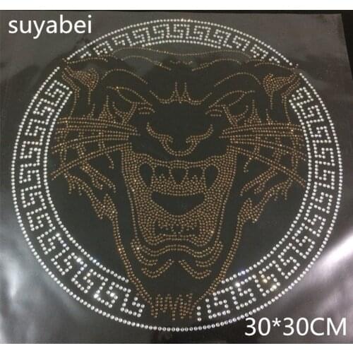 2pc/lot Lion appliques iron on applique patches hot fix rhinestone transfer motifs transfer on design for shirt dress coat