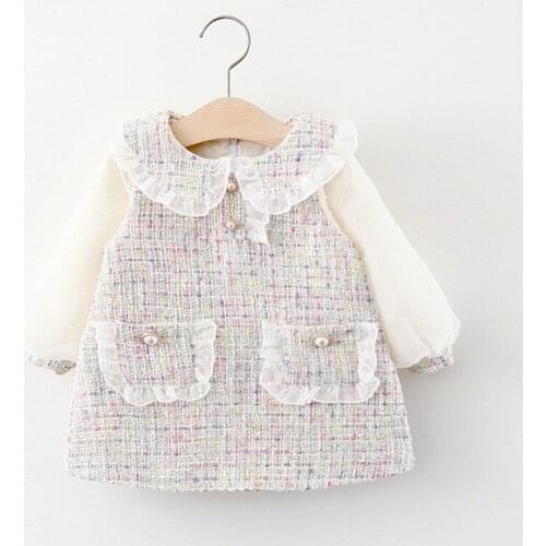 2021 Infant Lace Cute Dress Clothes Long Sleeve Ruffled Collar Plaid Pattern Autumn Winter Party Kids Baby Girl Princess Dresses