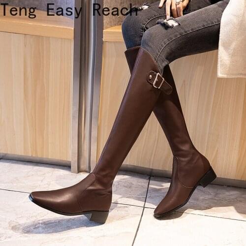 2022 Women Fashion Knee High Boots Back Zipper Slip on Comfortable Long Boots Ladies Square Head Autumn Winter Riding Boots 45