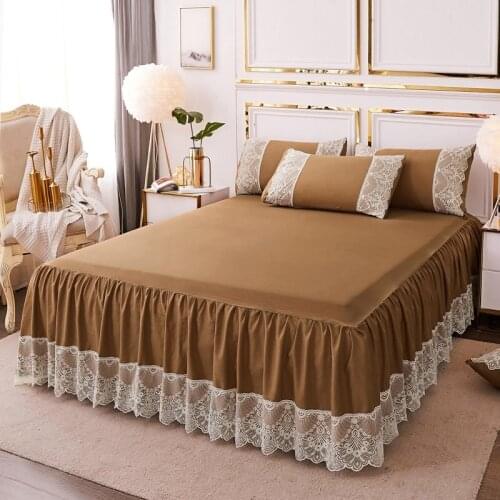 New 100% cotton Quilting queen king size Bed linen with rubber bedskirt lace Bed Cover Pillowcase 3pcs Bedding Set