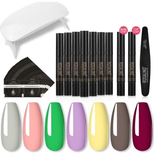 Q1FB 31pcs Gel Polish Pen UV Nail Soak Off Base Top Coat LED Lamp Set Nails Extension