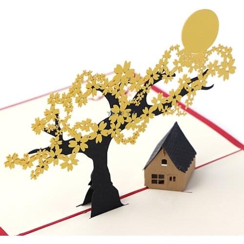 3D Pop UP Holiday Greeting Cards Cherry Tree House Christmas Thanksgiving Gift