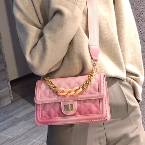 BENVICHED Ladies' pu bag 2021 new spring fashion Diamond grain pink Gradation chain handbag Inclined single shoulder bag c450