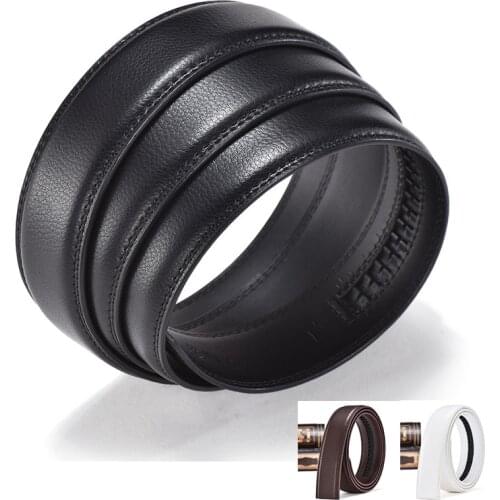 Men Leather Belt No Buckle 3.5cm Wide Durable Genuine Leather Belts Without Automatic Buckle Strap Black Brown Black White