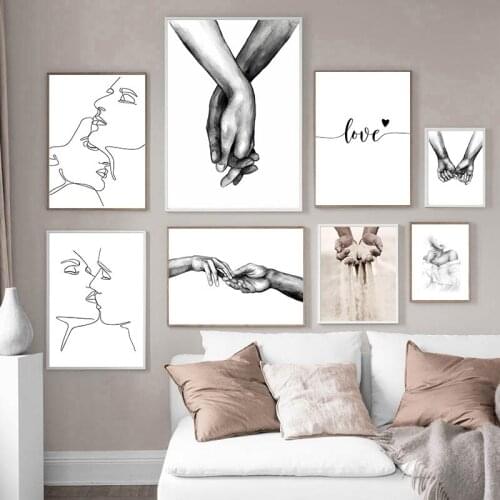 Black White Romantic Hand In Hand Posters Prints Canvas Painting Love Quotes Wall Art Fashion Lovers Room DecorPicture Couples