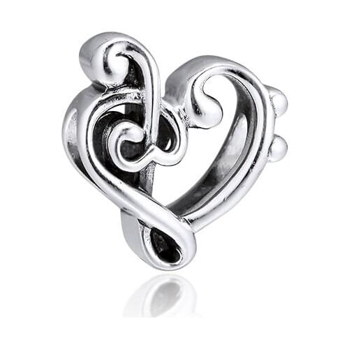 CKK Heart Treble Clef Charms 925 Original Fit Pandora Bracelets Sterling Silver Charm Beads for Jewelry Making Bead kralen perle