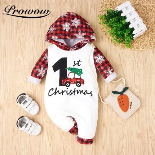 Prowow My First Christmas Clothes For Baby Girls Overalls Festival Newborn Jumpsuits Patchwork Kids Baby Girls Hooded Clothes
