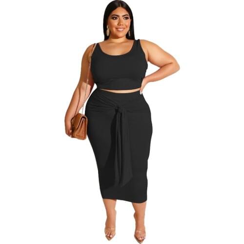 DOIB Sexy Style 5XL Dresses Set Women Outfits Solid Color Two Piece Dress Suit Tight fitting Bag Hips Large Size Dress
