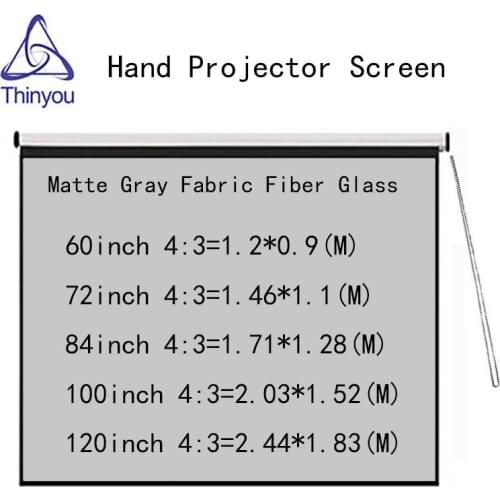 Thinyou Matte Gray Fabric Fiber Glass Hand Projector Screen 120 inch 4:3 3D HD Wall Mounted Curtain For Home Theater