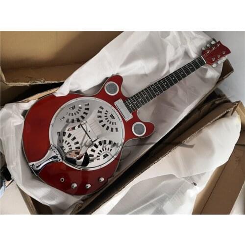 Free shipping custom 6 string guitar,red body,semi hollow guitar,Reso Tri cone guitar,Stainless steel body,maple neck