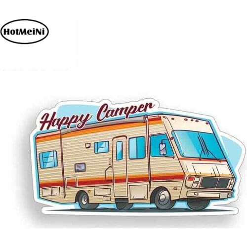 HotMeiNi 13cm x 7.2cm for Happy Camper Car Stickers Vinyl Helmet RV VAN 3D JDM Car Accessories Graphics Anime Sign Cartoon