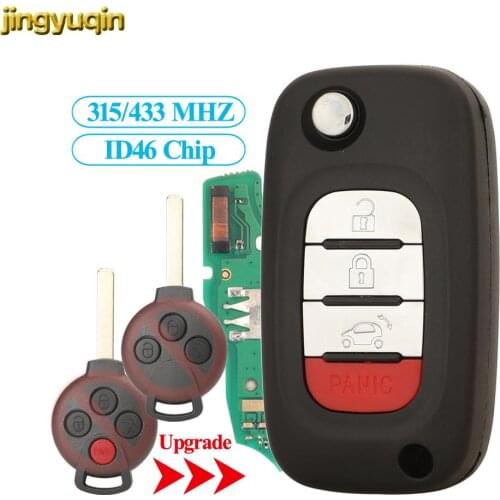 Jingyuqin Flip Remote Car Key Fob Control 315/433MHZ ID46 PCF7941 Modified For Mercedes-Benz Smart Fortwo 453 Forfour 2015-2017