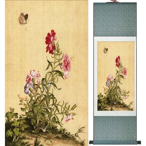 LangShining ink painting Birds and flower Painting Spring Ink wash painting silk scroll birds and flower painting
