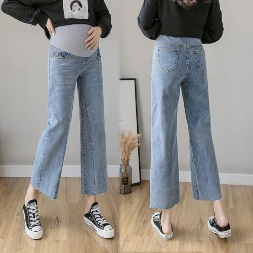 Summer Wide Leg Loose Flared Trousers Denim Maternity Jeans Belly Pants Clothes for Pregnant Women Pregnancy Work Trousers