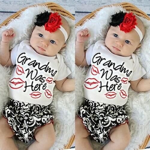 Summer Newborn Kids Baby Boy Girl Short Sleeve Romper Letter Tops + Shorts Headband 3Pcs Outfits Clothes