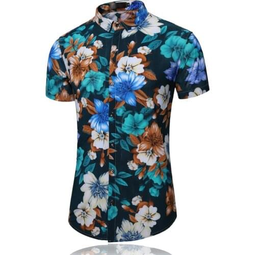 LIFENWENNA Fashion Flower Design Short Sleeve Casual Shirts Mens Hawaiian Blouse 2021 Summer Clothing Plus Asian Size 5XL 6XL