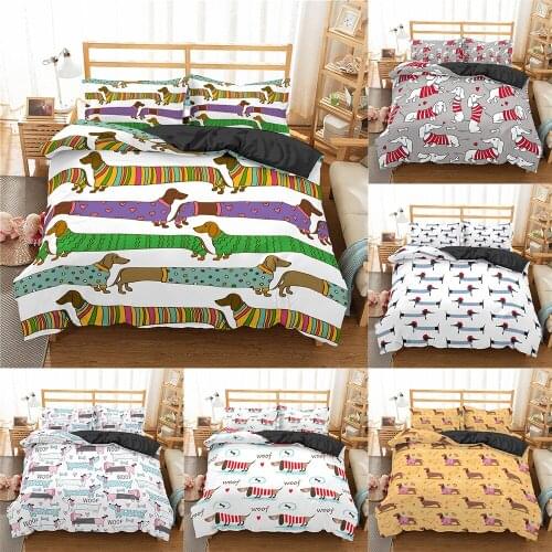 Bedding Set Cartoon Dachshund Queen Size Duvet Cover Children Quilt Soft Comforter Cotton Bedding Sets