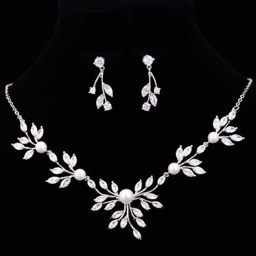 New Arrival Flower Cubic Zirconia Necklace Earrings Set For Girl Party Jewelry Set Wife Gift CZL-6174