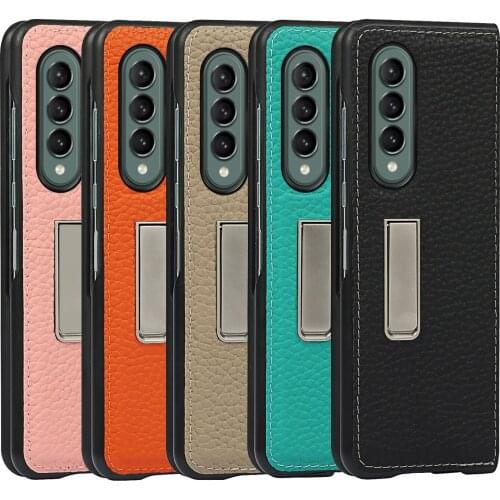 New Bracket Kickstand Genuine Leather Flip Case For Samsung Galaxy Z Fold 3 Case For Galaxy Z Fold 2 Stand Leather Case