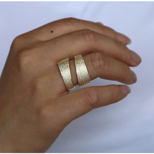 Gold Color Wedding Band Engagement CZ Ring Paved lab AAA Cubic zirconia cz Crystal Luxury Jewelry for Women hiphop style