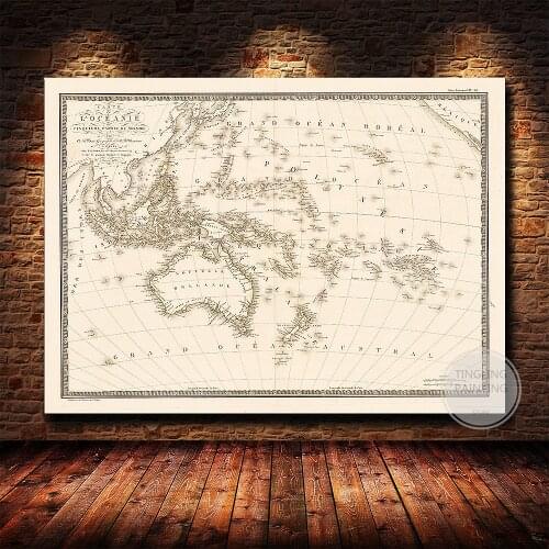 Oceania Pacific East Asia Indian Ocean Locate Old Map Wall Artist House Design Vintage Canvas Map Copy for Living Room Cafe Bar