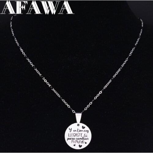 AFAWA MI MUNDO Stainless Steel Necklaces & Pendants for Women Silver Color Small Necklace Chain Jewelry collar mujer N3719S01