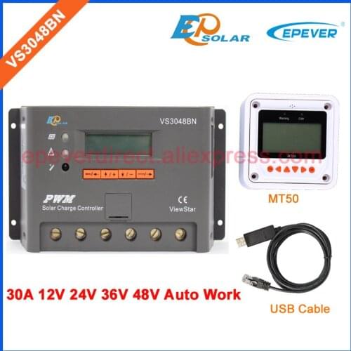 PWM solar panels 12V/24V/36V/48V system charger battery controller VS3048BN EPEVER MT50 remote Meter lcd display 30A 30amps