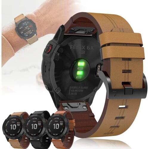 For Garmin Fenix 6X Pro 5X Plus Genuine Leather Strap Quick Release Replacement Watchbands Bracelet Belt 26mm Watch Band