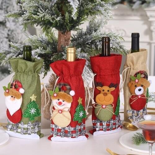 Christmas Wine Bottle Covers Bag Holiday Santa Claus Champagne Bottle Cover Red Merry Christmas Table Decorations For Home