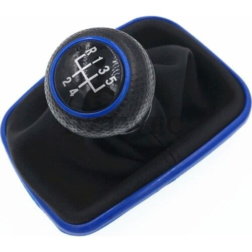 5 Blue PU Leather Shifter Stick Gear Shift Knob With Dustproof Cover Speed HZTWFC-13.3 For VW Golf GTi MK4 R32 Bora MK4 Jetta
