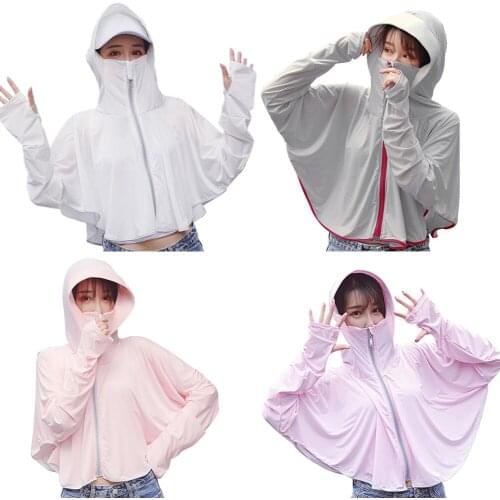 Women Girls Summer Ice Silk Hat Clothes Multifunctional Beach Sunshade Clothing Outdoor Riding Cycling Sunscreen Clothes