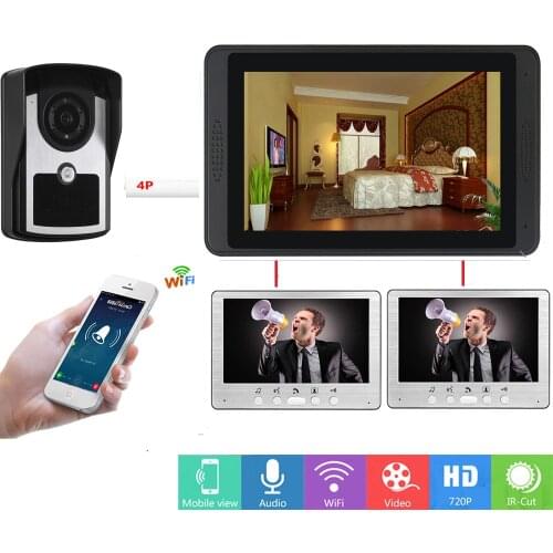 SmartYIBA APP Remote Intercom WIFI Video Intercom APP User Wired WIFI Smart IP Door Bell Camera 3 Monitors Doorphone Kits