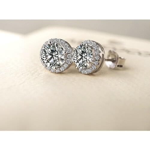 Jewelry Moissanite Halo Earrings 18K White Gold Totolctw 1Carat Center Moissanite Lab Diamond Earrings Wedding Fine Jewelry