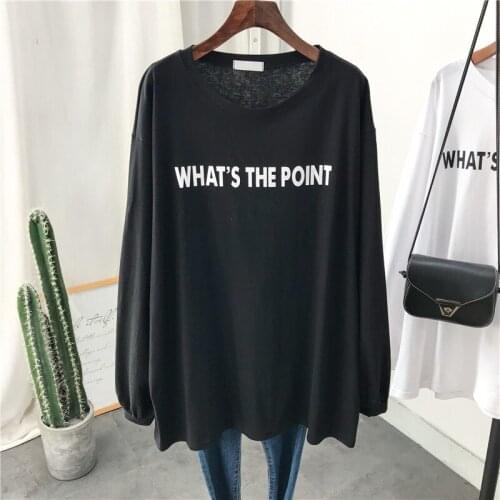 2020 Fall Simple Cotton Women Tee Tops Long Sleeve Plus Size Letter Printed Casual T Shirts Oversized Comfortable Home Tees